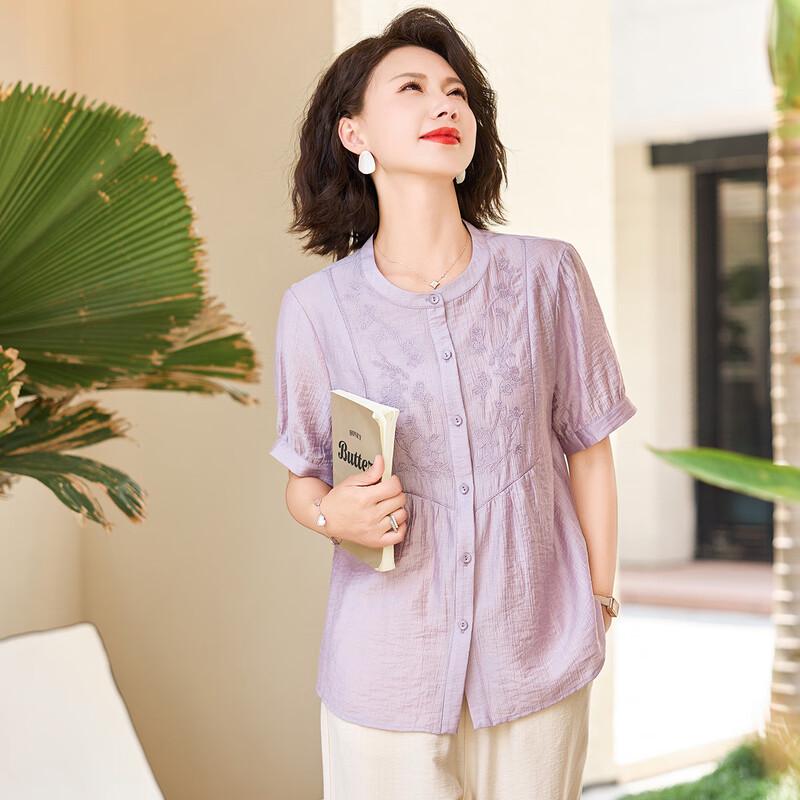 

Летняя легкая женская рубашка с коротким рукавом и круглым вырезом Jianhu для женщин среднего возраста 3XL