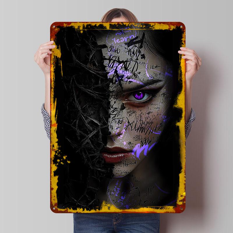 

Purple Eye Graffiti Portrait Tinplate Poster Customized Wall Art Vintage Retro Metal Signs for Interior Decoration Living Room 20x30cm（7.8x11.8inch）