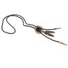 Black PU Leather Western Rodeo Bolo Tie Bola Necklace Antique Brass