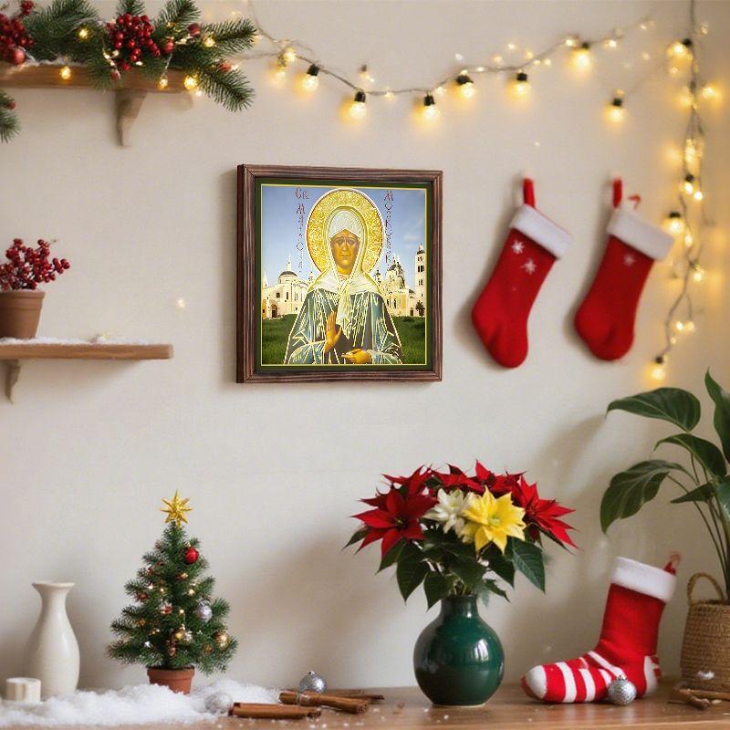 Decorative painting of Orthodox icons,Consecrated icon "St. Matrona of Moscow",Photo frame painting,Christian Wall Art,20cm*20cm,Spiritual decor gift