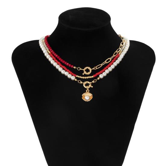 3 ks Dámské náhrdelníky Vícevrstvé šperky s přívěskem ze skořápky Korálky Imitace perlového přívěsku Náhrdelníky na banket