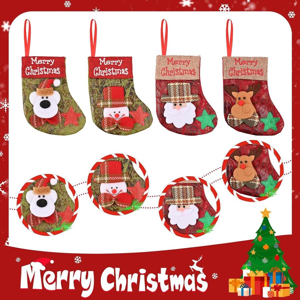 4Pcs Christmas Stockings Decoration Christmas Hanging Socks Set Suitable for Christmas Tree Decoration Items Xmas Home Ornament Wall Decor