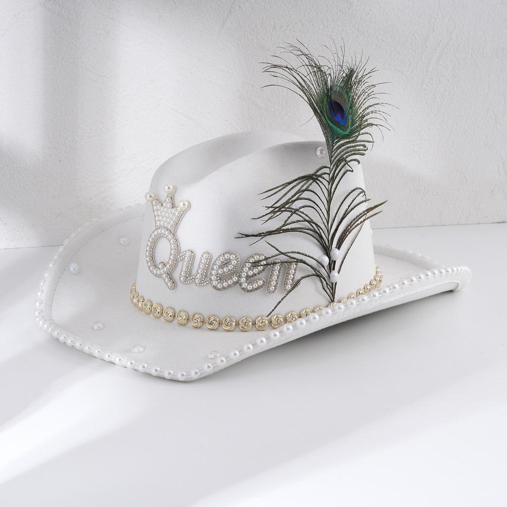 Popular Ladies Vacation Hat Gold Rhinestones Elegant Feather Accessories Pearl Letters Wedding Party Celebration