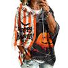 Women's Fashionable Three-Quarter-Sleeve Halloween-Printed Hooded Pullover