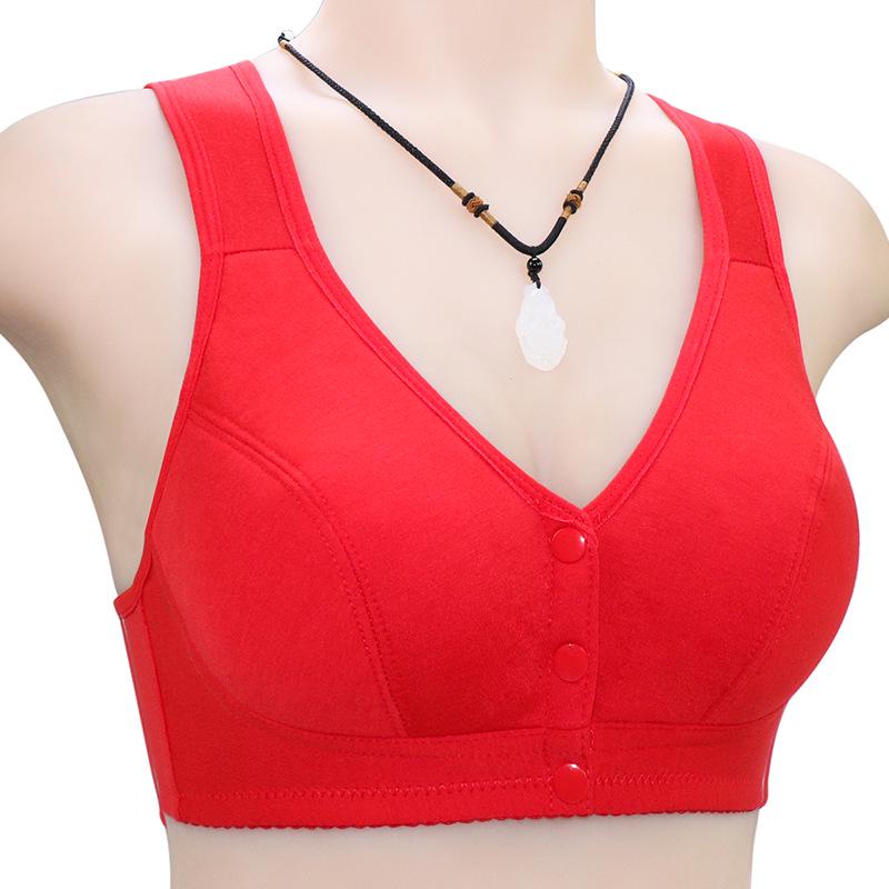 Soft Cotton Front Buckle Bra for Middle-Aged & Elderly Women - No Steel Ring, Vest Style, Large Size