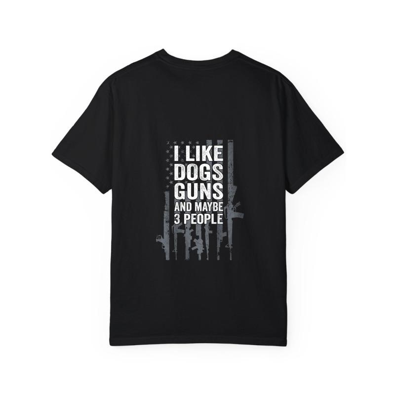 Crew Neck T Shirt White I Like Dogs Guns and Hating People American Flag with Gun Silhouettes Graphic Print Casual Wear for Men