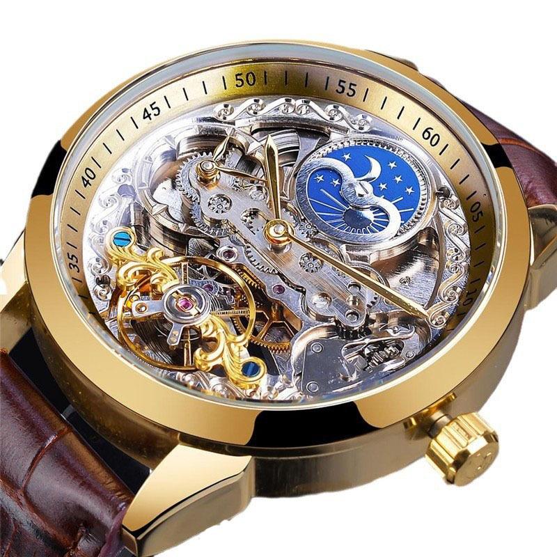 Europäische und amerikanische Herrenmode, modische und lässige skelettierte mechanische wasserdichte vollautomatische mechanische Uhr