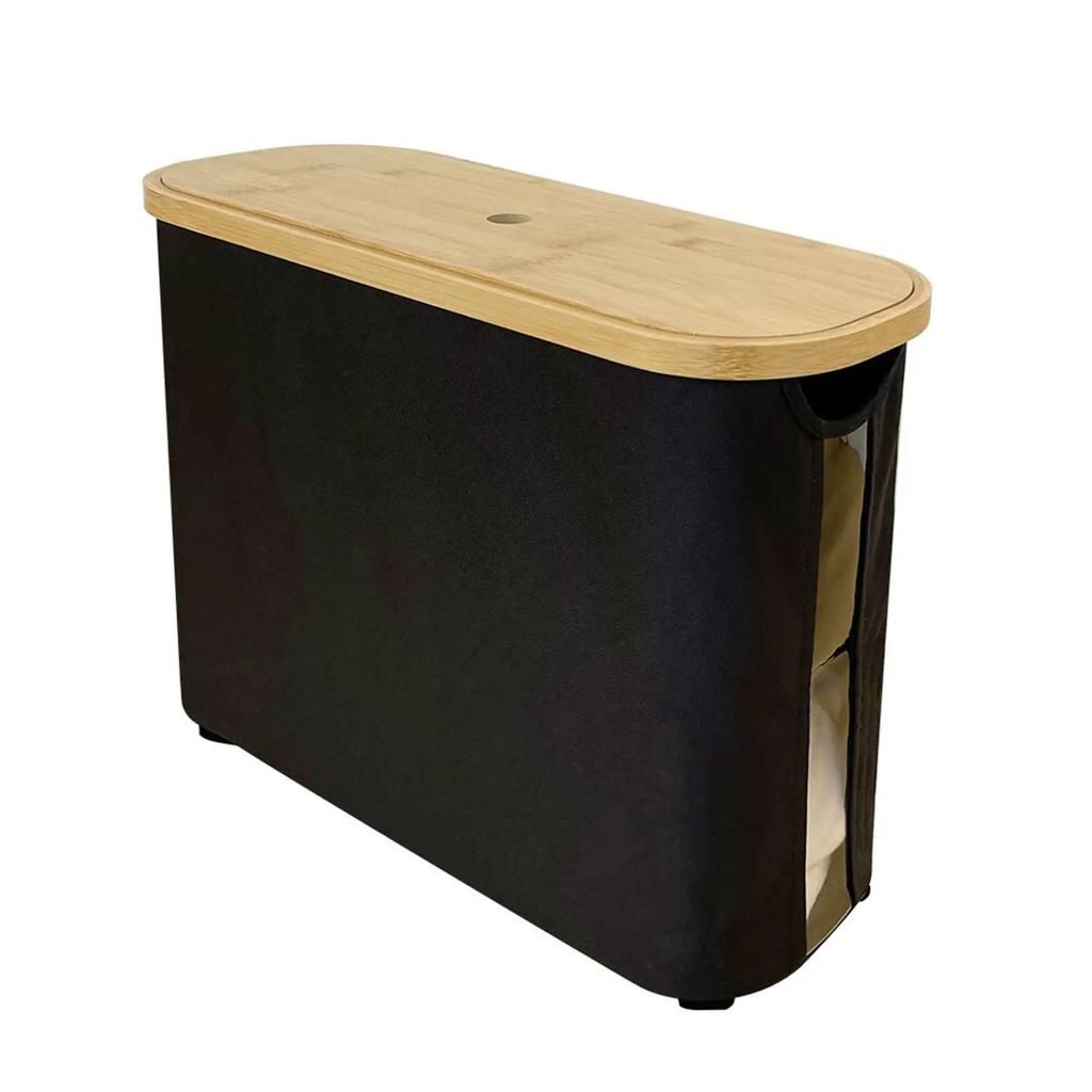 Sanitary Paper Storage Basket with Bamboo Lid with Handle Tissue Roll Storage Basket Toilet Paper Holder Bathroom Organizer