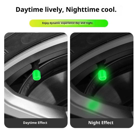 Glow-in-The-Dark Tire Valve Caps Set Universal Waterproof Lights Stem Covers Wear-Resistant Vehicle Tire Valve Caps