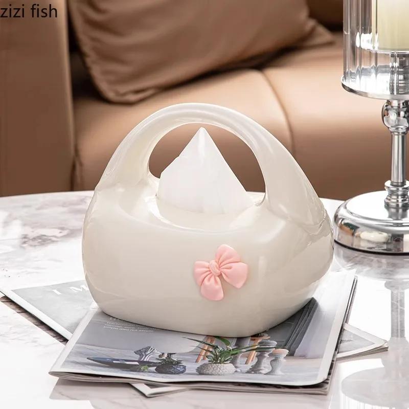 Handbag Shaped Ceramic Tissue Box Desktop Removable Tissue Box Napkin Paper Box Tissues Container Creative Storage Boxes