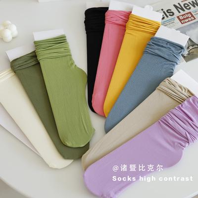 Ice Socks Tube Socks Season Thin White Stacking Socks Internet Celebrity Solid Color Ice Silk Velvet Stockings