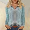 Women's Fashion Casual Printed V-neck Long Sleeve Button Up T-shirt Top