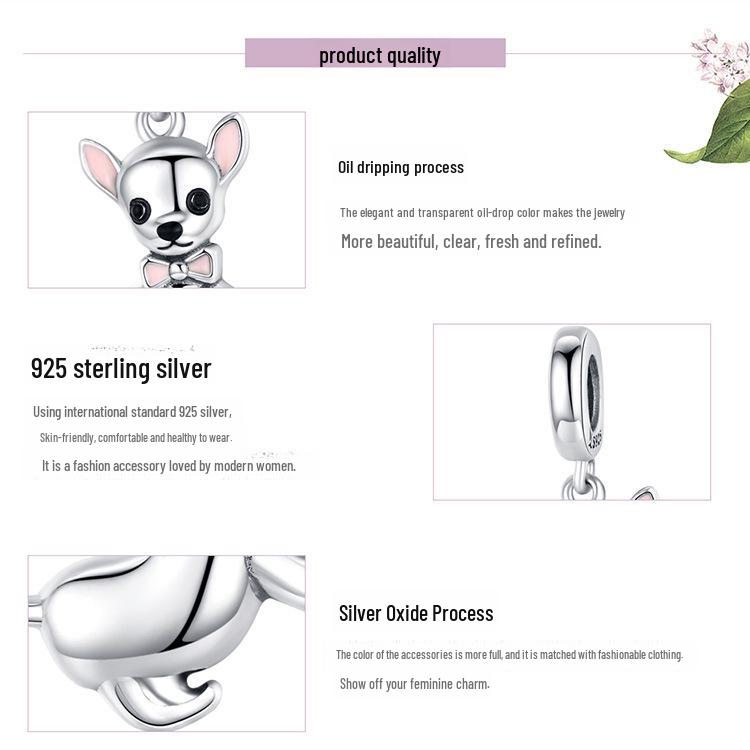 Chihuahua S925 Sterling Silver Puppy Pendant Bracelet – Cute Animal Fashion Accessory SCC1317
