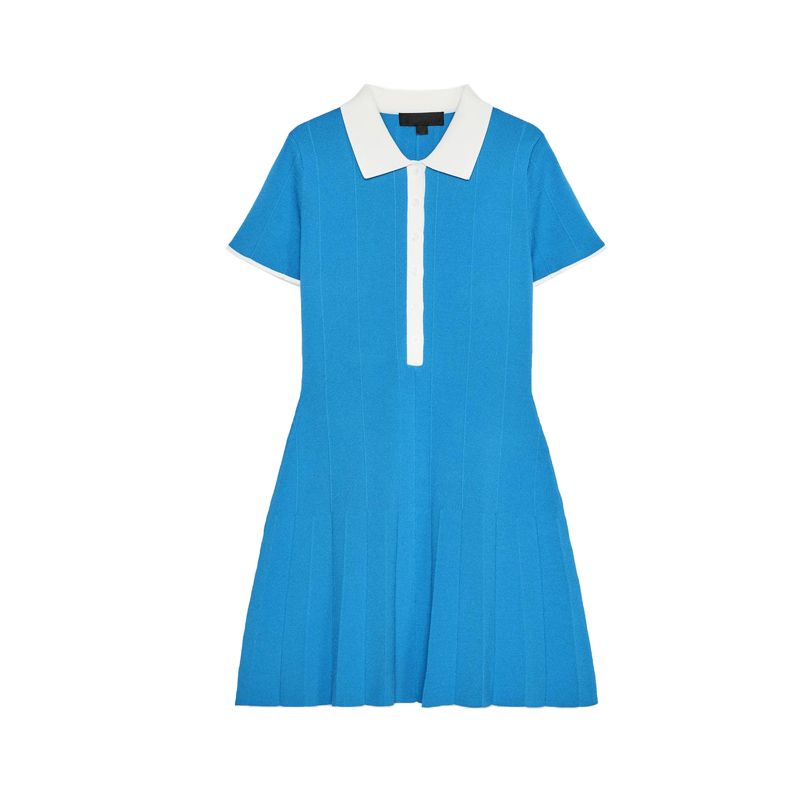 Summer New Women clothes A- line Hem Knit Shirt Lapel Short sleeve Mini Dress 4938014