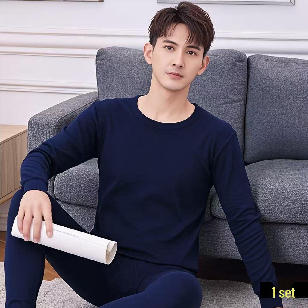 Men's Pure Cotton Thermal Underwear Set: High Neck Top & Bottoms for Cold Protection and Quick Warmth