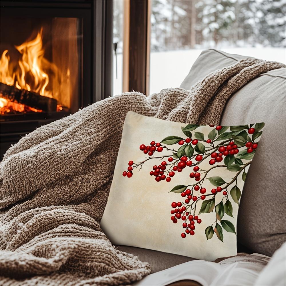 Double Sided Vintage Holly Berry Red Throw Pillow Cover For Living Room And Bedroom Home Decoration