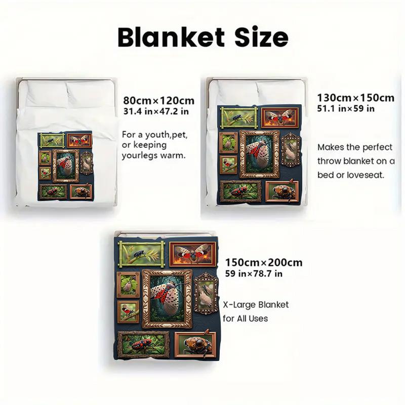 Insect Art Collection 2D Flat Pattern Flannel Blanket, High quality All Seasons, Home Decor, Warmth and Comfort, Perfect for Christmas Gifts.