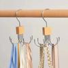360° Rotating Storage Hanger Hook Multi-Claw Bag Metal Belts Rack Wooden Organizer for Bras Ties Scarves Household Closet