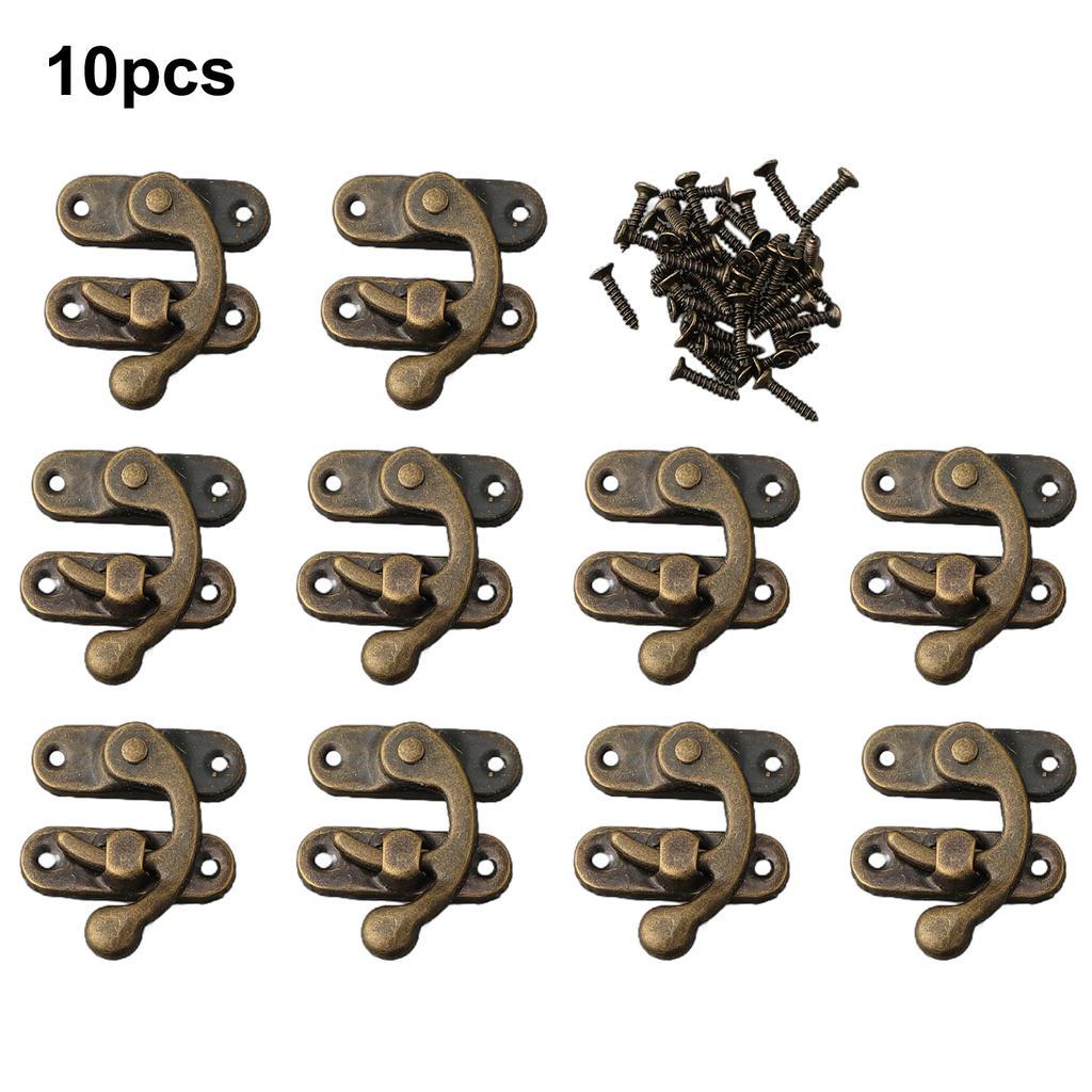Mini Antique Bronze Wood Box Latch Clasp Lock 10 Pieces with Screws Right Hook for Jewelry Boxes Toolboxes and Storage Boxes