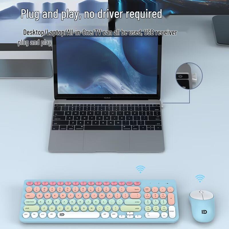 Fude IK6632 Wireless Retro Keyboard and Mouse Combo