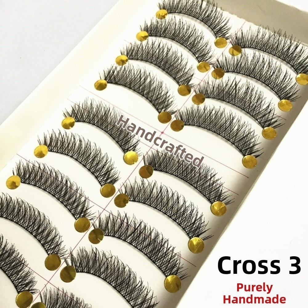 10 par/låda Böj C Naturliga Handgjorda Lösögonfransar 12MM Handgjorda Falska Ögonfransar Fest