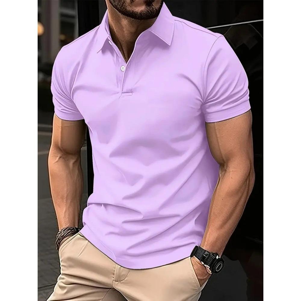 Men's Casual Solid Color Button Short Sleeved T-shirt Polo Shirt