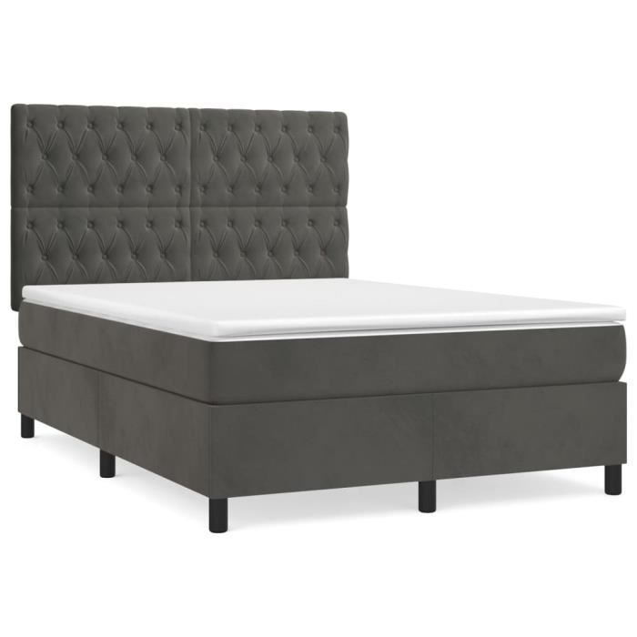 3143200 vidaXL Lit à sommier tapissier et matelas Gris foncé 140x190cm Velours