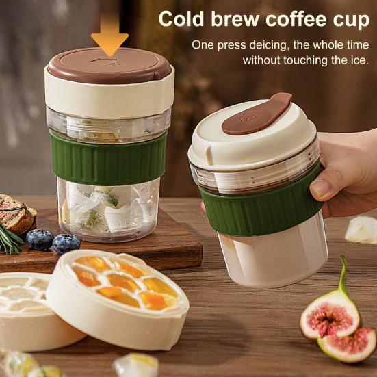 2-in-1 Ice Coffee Tumbler with Built-In Ice Cube Tray Portable Leak-Proof Cold Cup for Summer BPA-Free PP Easy-Release Ice Mold