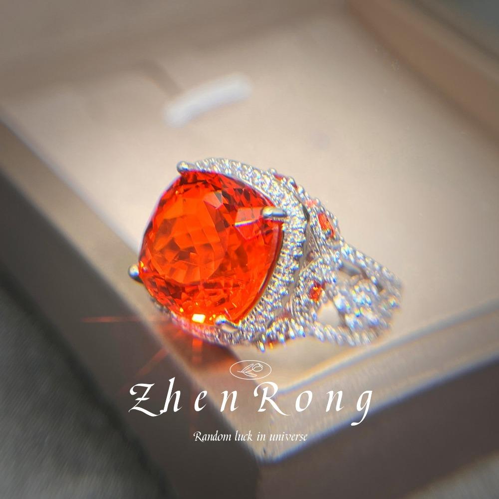 

Womens Open Ring Micro Pave Full Diamond Simulated Lab Emerald Light Luxury Fanta Ruby Pigeon Blood Red Ring
