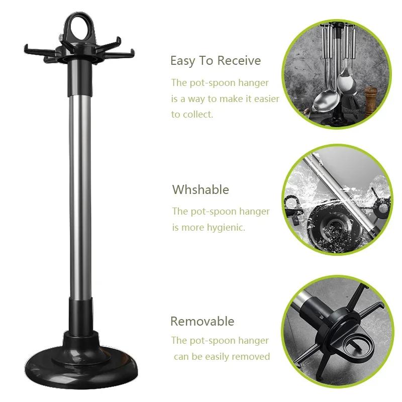 Küchen Drehregal Drehbarer Küchenutensilien-Organizer Haken Pfannenwender Löffel Messer Aufbewahrungsschrank Küchenzubehör