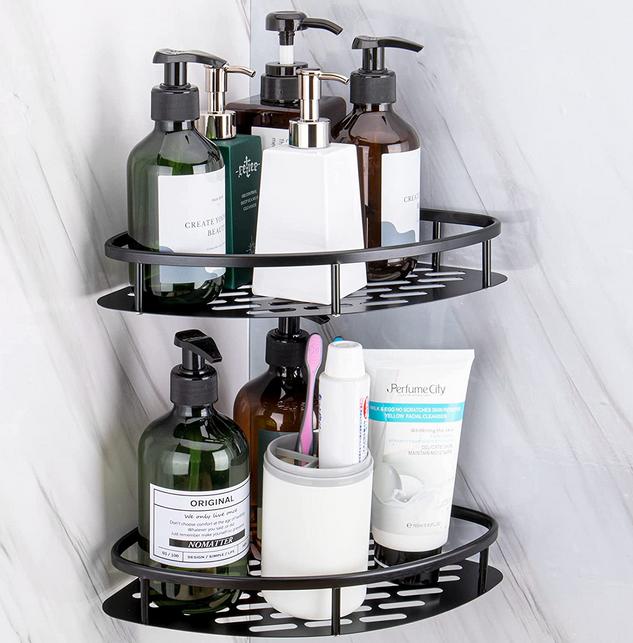 2 Tier Aluminum Black Bathroom Organizer Corner Shelf Bathroom in Wall Triangle for Kitchen Bathroom чёрный