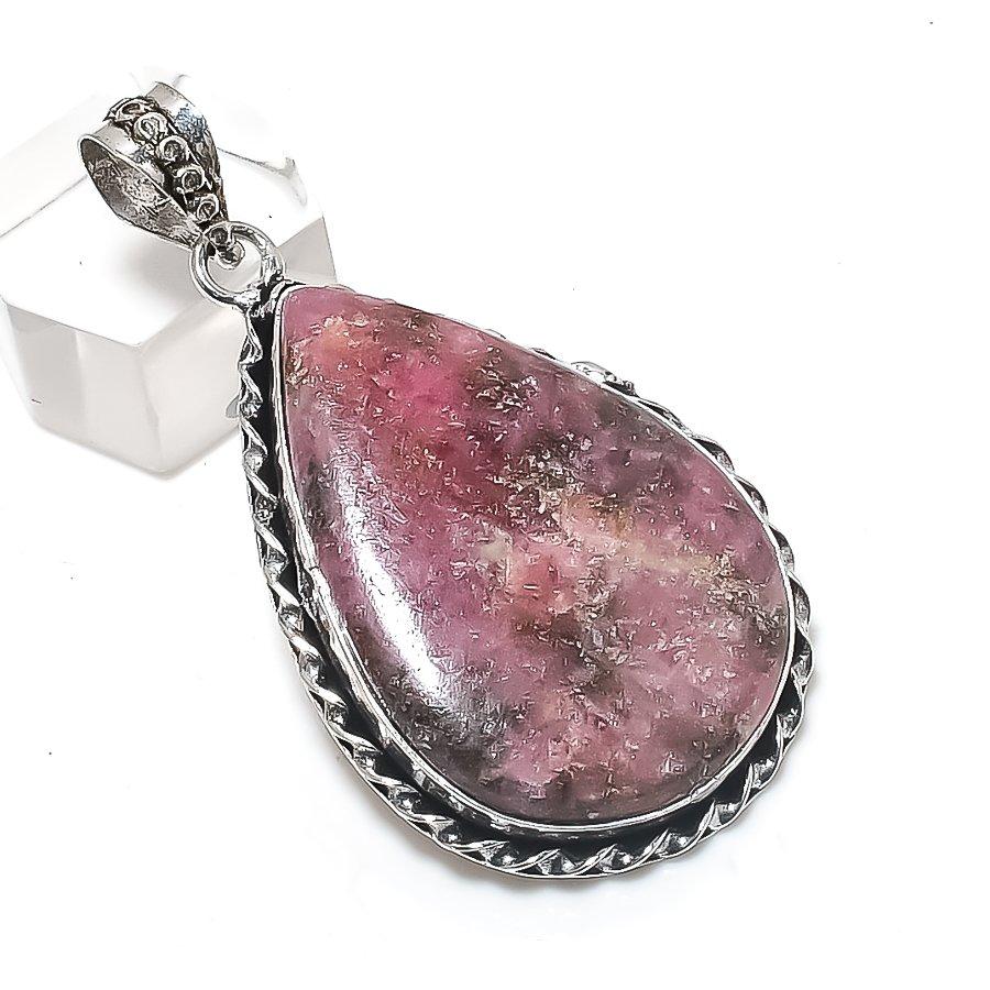 Natural Rhodonite Gemstone 925 Sterling Silver Jewelry Pendant 2.17" r5T62
