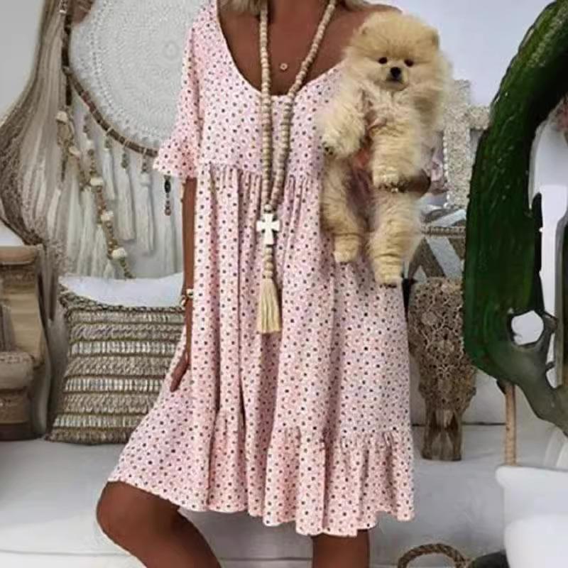 Summer New European and American Women's Dress Urban Casual Printing Medium Large Pendulum Large Size Medium Skirt