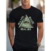 Europäische Größe Herren T-Shirt mit Augen- und Dreiecksmuster und Buchstabendruck „REAL EYES REALIZE REAL LIES“, Rundhalsausschnitt und Kurzarm, und Trendige Oberteile
