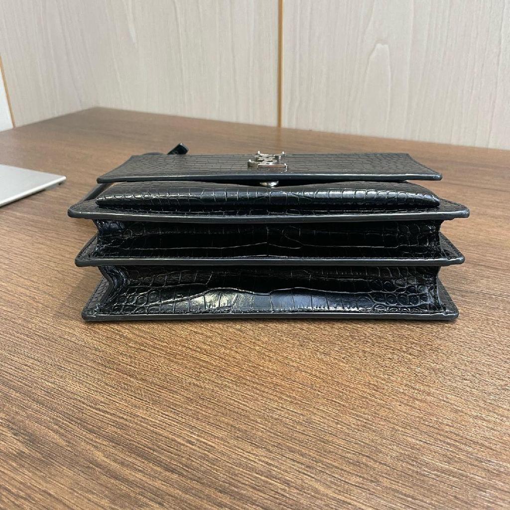 [Pre-Owned] Saint Laurent Sunset Croc Effect Shoulder Bag 'Black' - Very Good #1U59U21