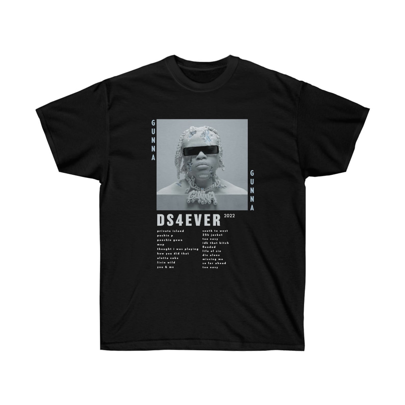 Gunna DS4Ever T-Shirt | Rap Tee | Short-Sleeve Unisex Black Vintage Style Gunna Graphic T-Shirt 4XL