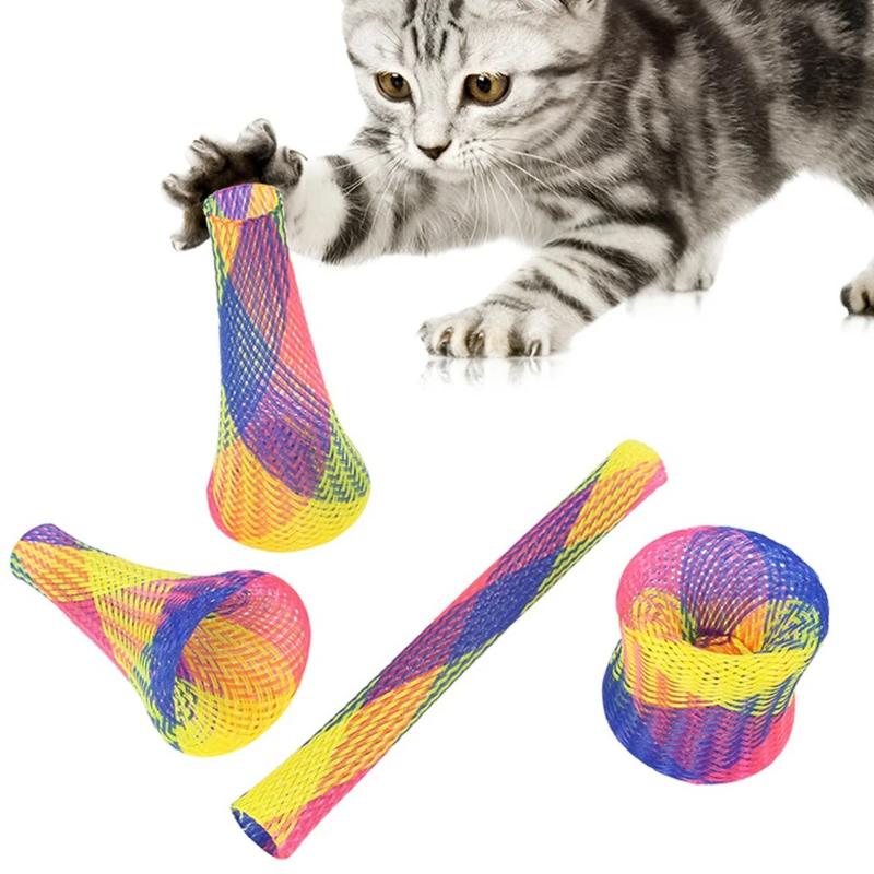 10pcs Cat Spring Toy Stick Freely Folding Spring Shape Colorful Spring Tube Kitten Toys Cat Interactive Toys Pet Supplies