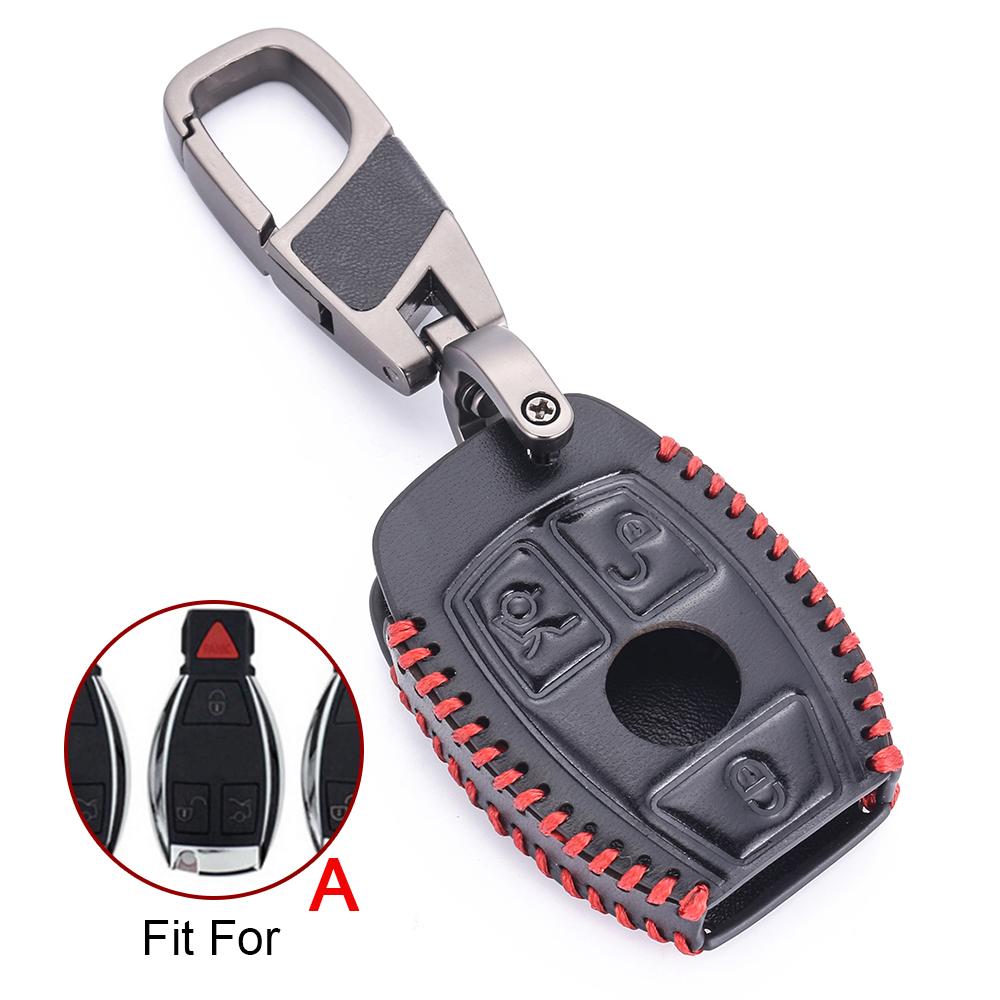 Leather Car Key Cover For Mercedes Benz  C260 W203 W204 W211 CLK B C E ML S CLK CL Class AMG Smart Remote Fob Protector Case
