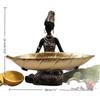 African Girl Holding A Plate Sculpture, Home And Office Decorative Storage Ornament, Vintage Collectible Craft Deskt Decor