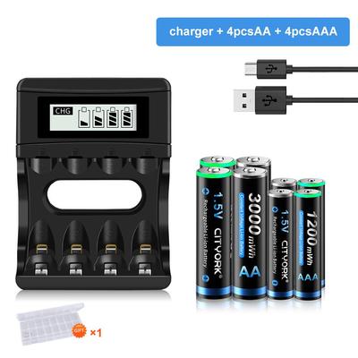 Cityork 1.5V AA Li-ion Rechargeable Battery 3000mWh And 1200mWh 1.5V AAA Rechargeable Lithium Battery For Torch Toys Clock MP3