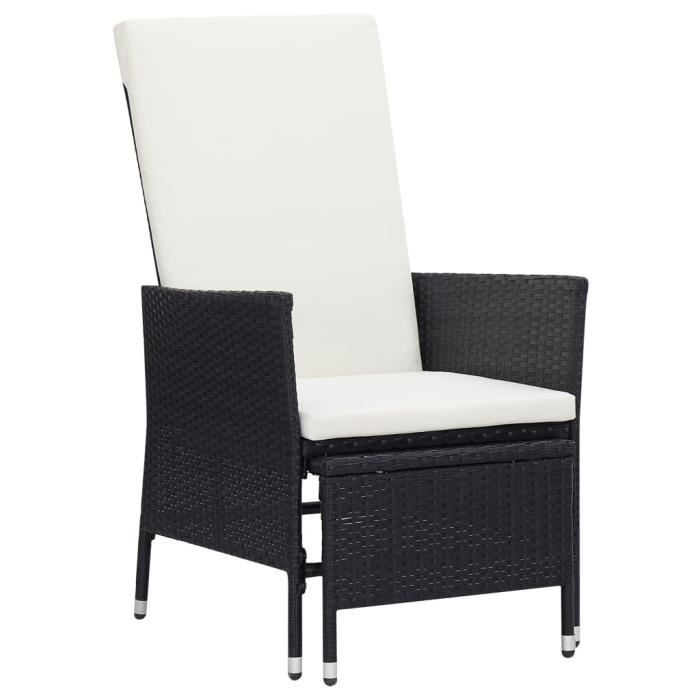 Transat et table basse en résine tressée - Noir - 62 x 131 x 106 cm