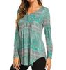 Vintage Print Long Sleeve for Women V-neck Button Down High Waist Irregular Long Sleeve Shirt Breathable Lightweight Soft Comfortable Work Top
