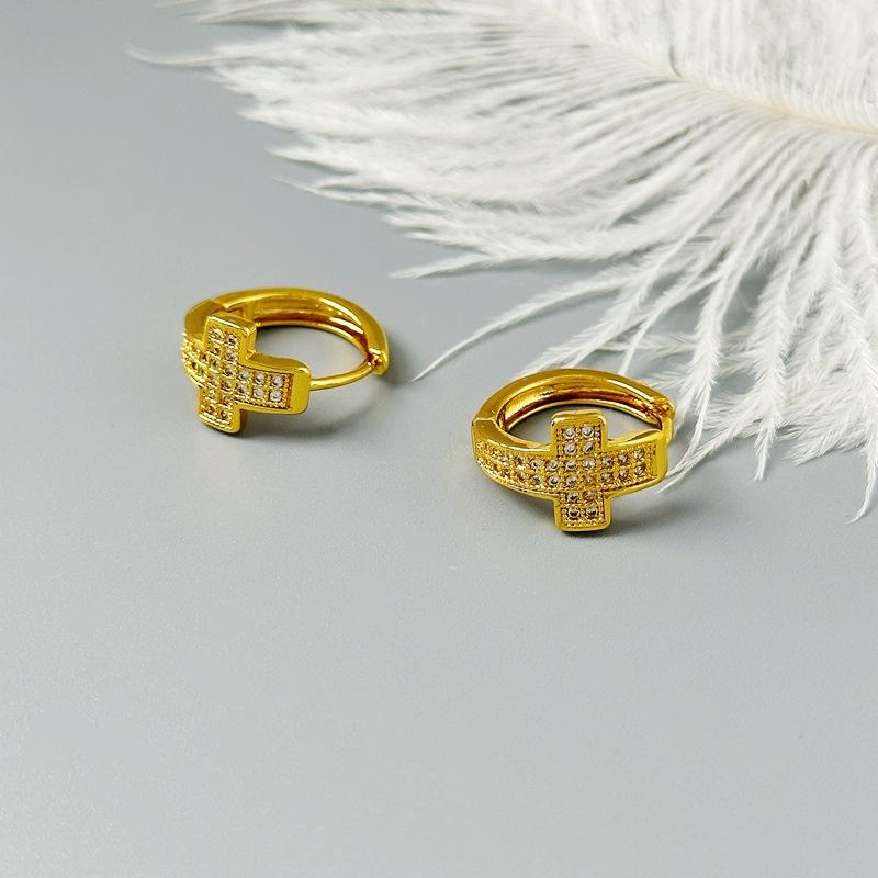 Manufacturer S Supply, Fashionable And Simple Cross Ear Buckle, Slightly Inlaid With Zircon Light Luxury Temperament Earrings, Women S Spot золотой