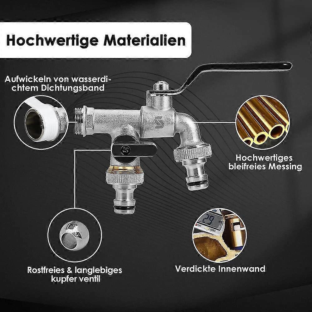 Garden Faucet, Double Outlet Tap 1/2 Inch, Made Of Brass,for The Garden, Washing Machine