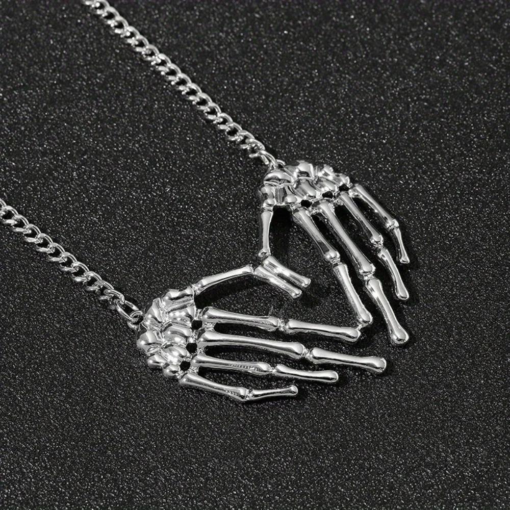 Vintage Gothic Punk Skull Ghost Hand Necklace, Halloween Statement Jewelry for Women, Trendy Party Accessories