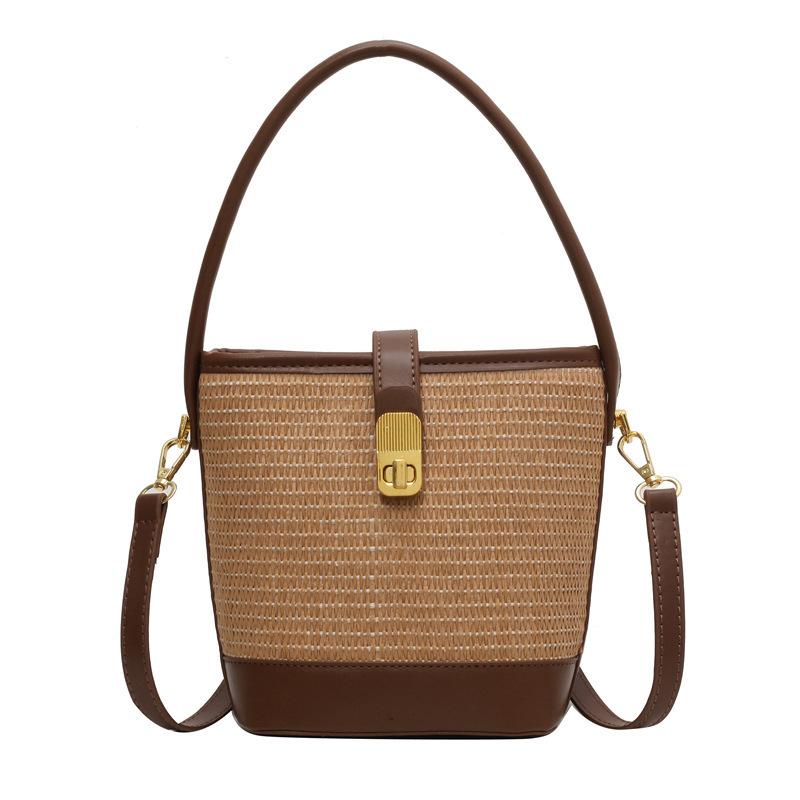

Модная портативная плетеная сумка женская 2025 новая высококачественная текстура соломенная сумка сумка через плечо сумка-мессенджер повседневная сумка-ведро коричневый