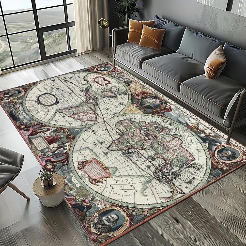 Retro Marine Nautical Chart Compass Carpet Rug for Home Living Room Bedroom Sofa Doormat Decor,Non-slip Floor Mat