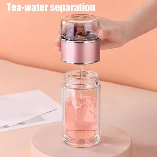 Glass Infuser Bottle Double Wall Tea Tumbler Insulated Loose Leaf Tea Brewer Hot And Cold Drinks Bottle for Home Office