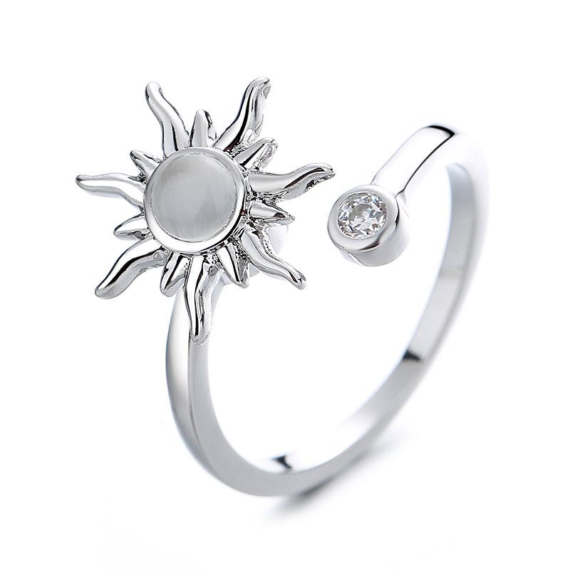 

2026 Men s and Women s Rotating Rings, Adjustable Zircon Flower Decompression Anti-compression Rings Resizable