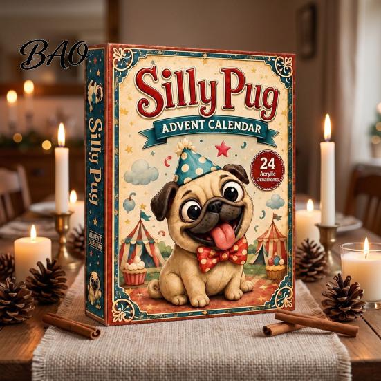 Christmas Advent Calendar 2026 Dog Calendar, 24-Day Acrylic Ornament Set with Mini Puppy Kids Gifts Figures, 2D Flat Tree Hanging Countdown